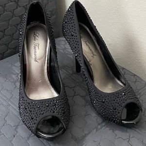 Black rhinestone open toed heel